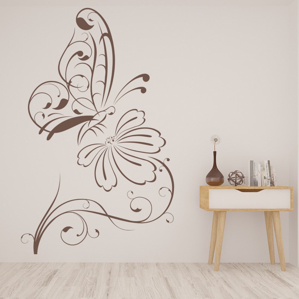 Delicate Butterfly Outline Wall Sticker Nature Wall Decal Art