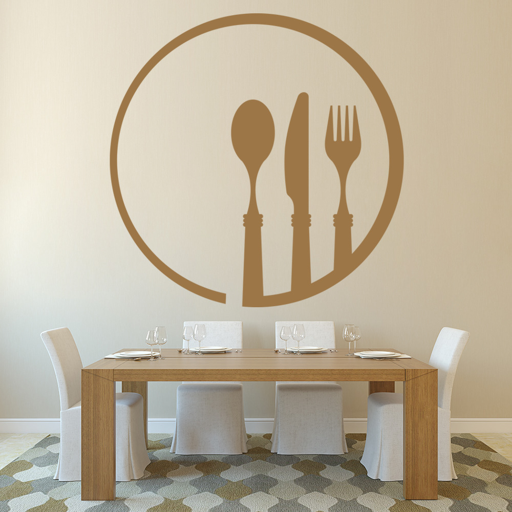 Cutlery And Plate Dining Room Utensils Wall Sticker Home Kitchen Decor