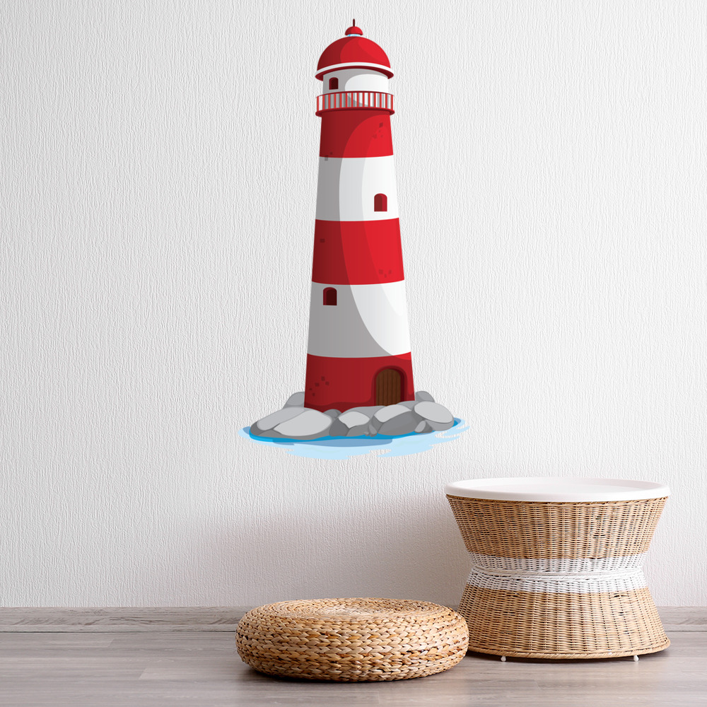 Red Lighthouse Kids Seaside Colour Wall Sticker Bathroom