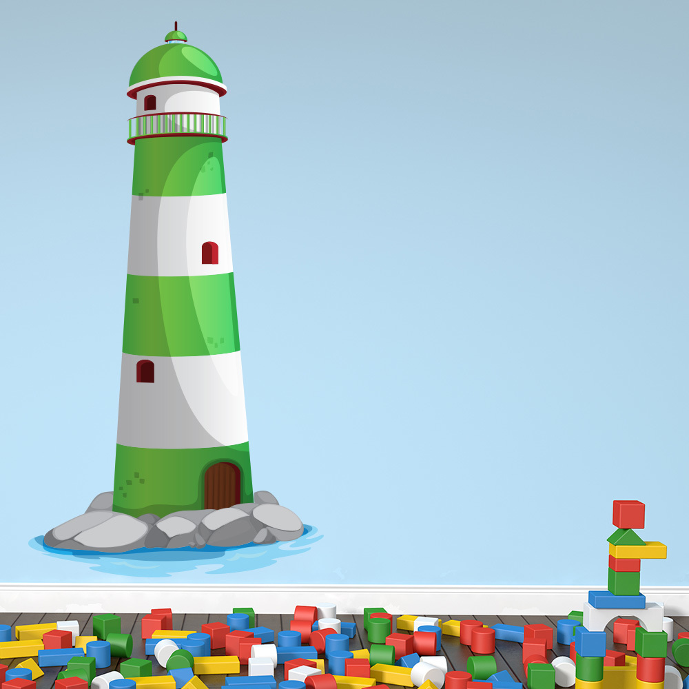Green Lighthouse Kids Seaside Colour Wall Sticker Bathroom