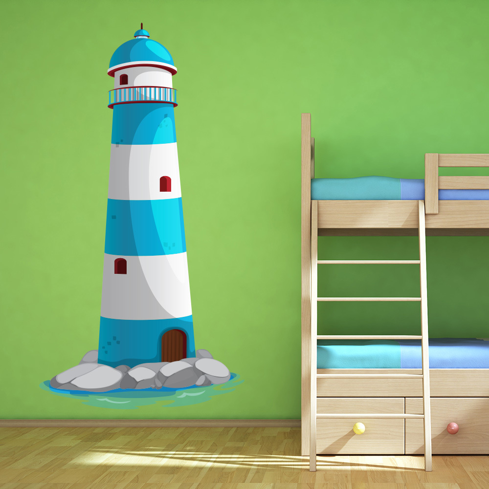 Blue Lighthouse Kids Seaside Colour Wall Sticker Bathroom