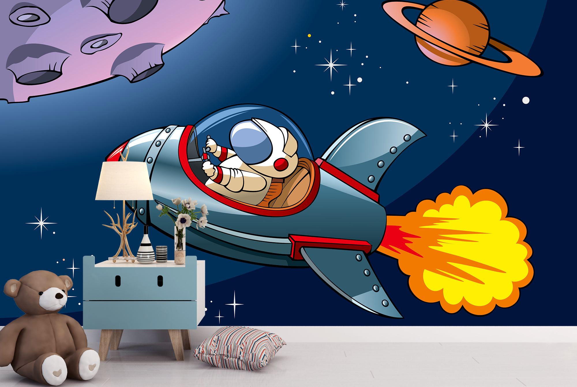 Space Wall Mural Rocket Photo Wallpaper Boys Bedroom Home Decor