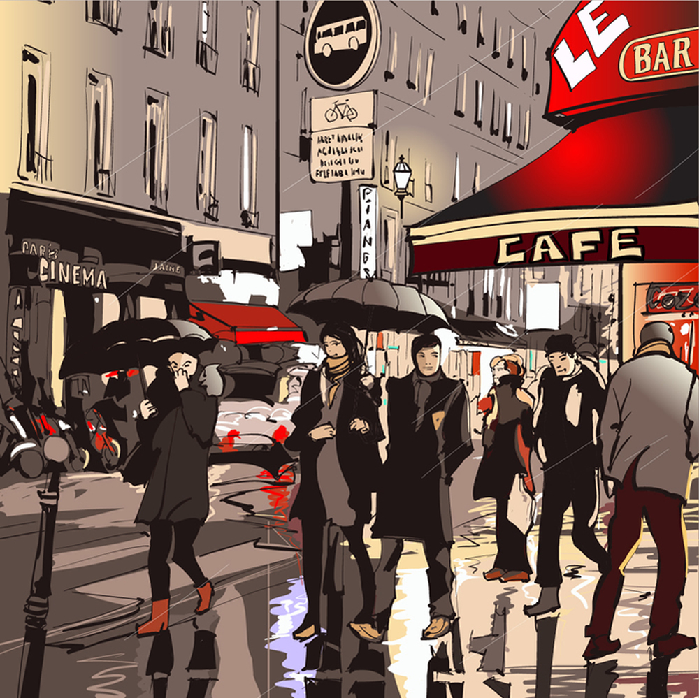 Paris Cafe Illustration Fototapete Stadt Frankreich Tapete Küche Dekor