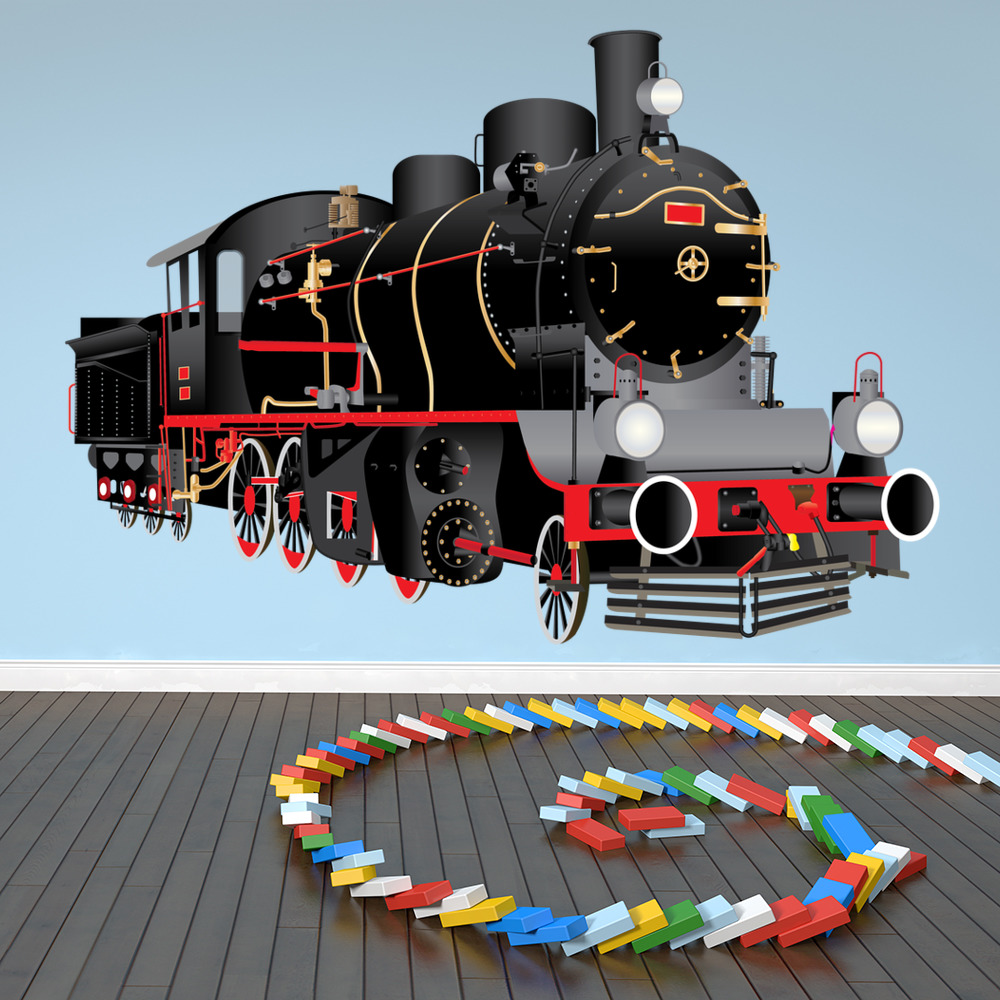 Black Steam Engine Train Wall Decal Sticker WS-43119