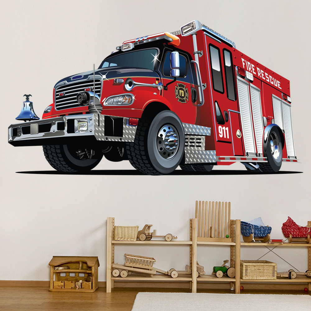 Red Fire Engine Wall Sticker Truck Decal Boys Bedroom Home Red Fire Engine Wall Sticker Truck Decal Boys Bedroom Home Decor