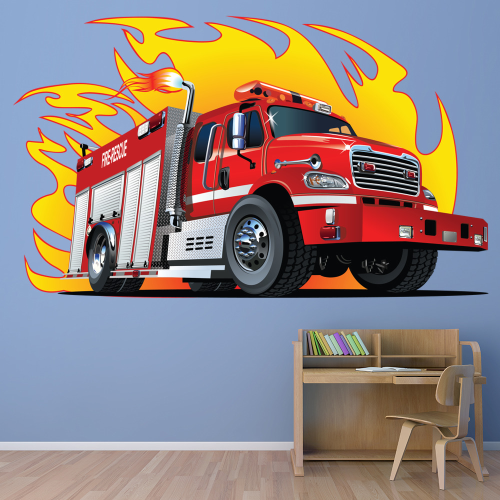 Fire Truck & Flames Childrens Wall Decal Sticker WS41201 eBay