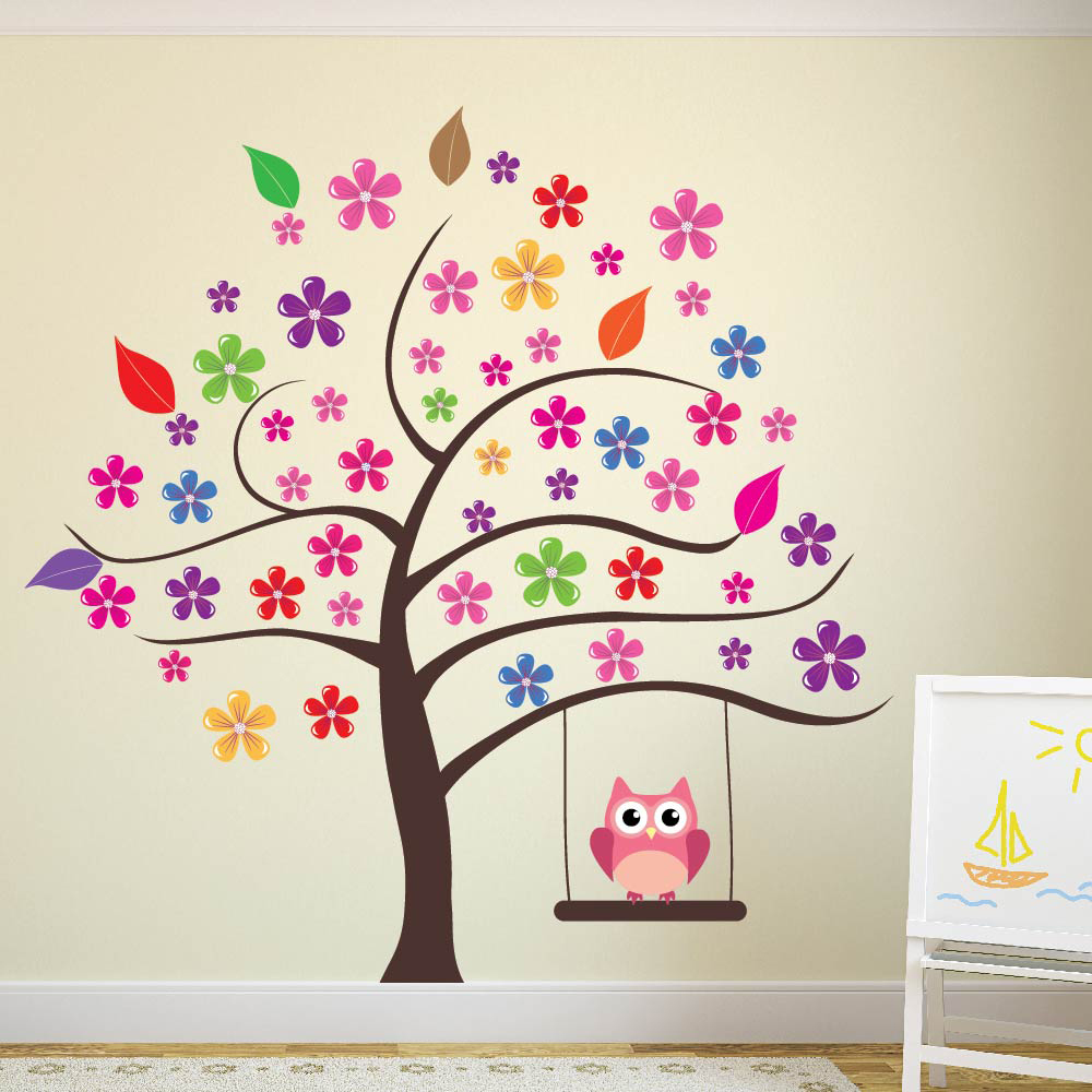 Details About Owl Tree Flower Wall Decal Sticker Ws 41324