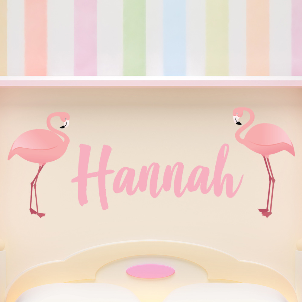 Custom Name Pink Flamingo Wall Sticker Personalised Kids Room