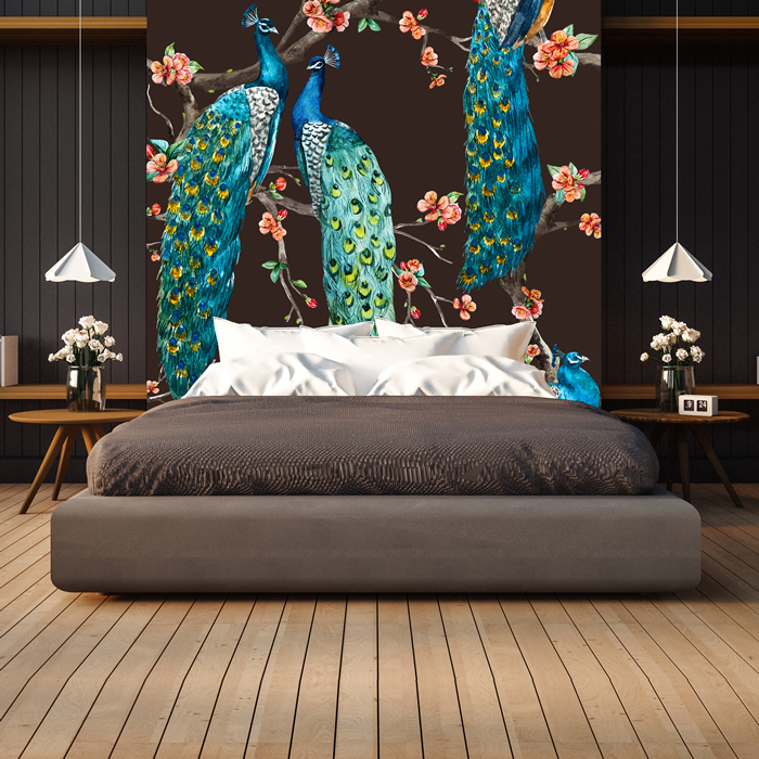 details about blue peacock wall mural pink cherry blossom photo wallpaper  bedroom home decor