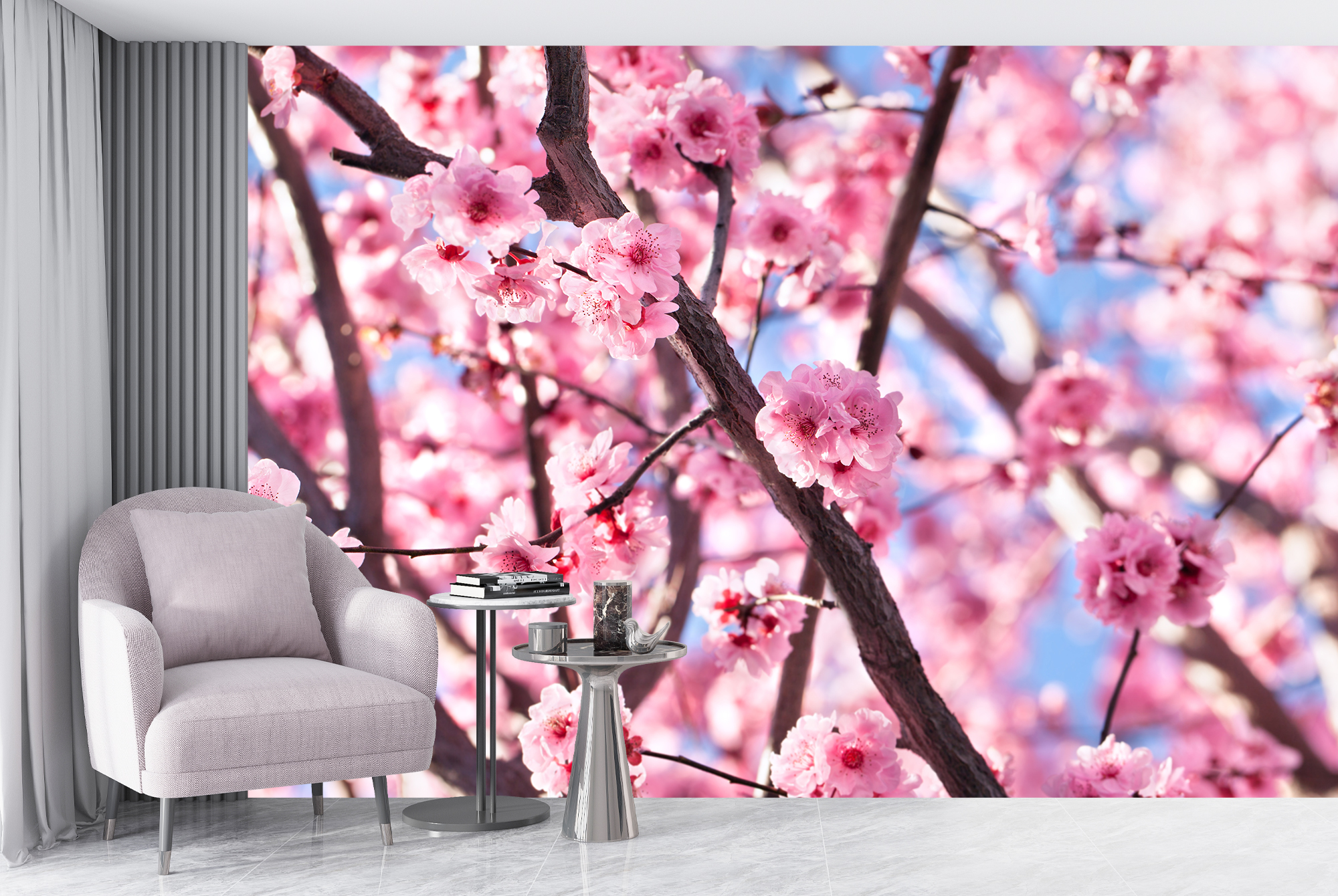 Pink Flower Tree Wall Mural Cherry Blossom Photo Wallpaper ...