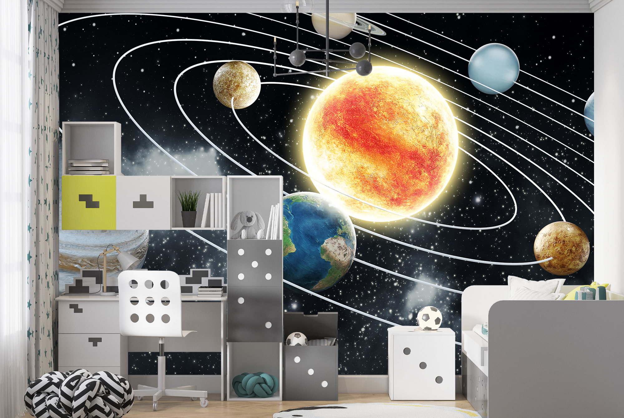 Platz Wandbild Planeten Sonnensystem Foto-Tapete Kinder Schlafzimmer