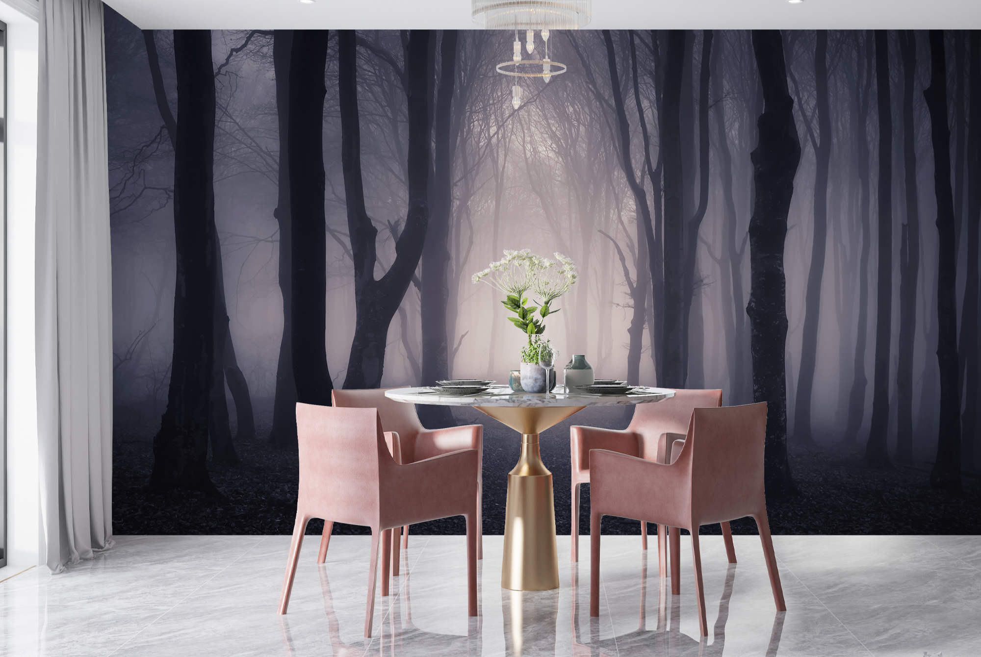 dark misty woods wall mural forest & trees photo wallpaper bedroom