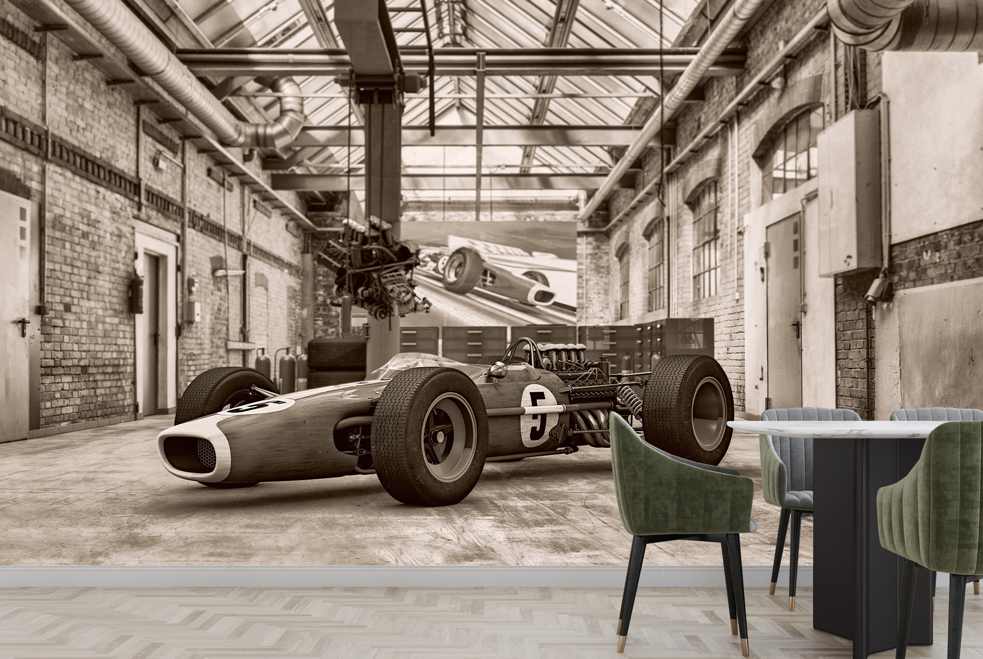 Classic Race Car Wall Mural Black /& White Vintage Photo Wallpaper Home Decor
