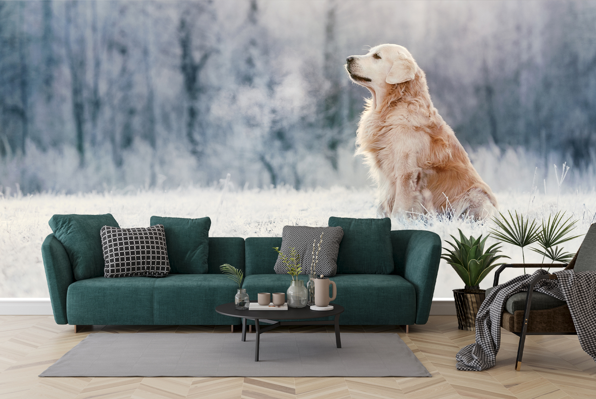 Golden Retriever Dog Wall Mural White Winter Photo Wallpaper Pet