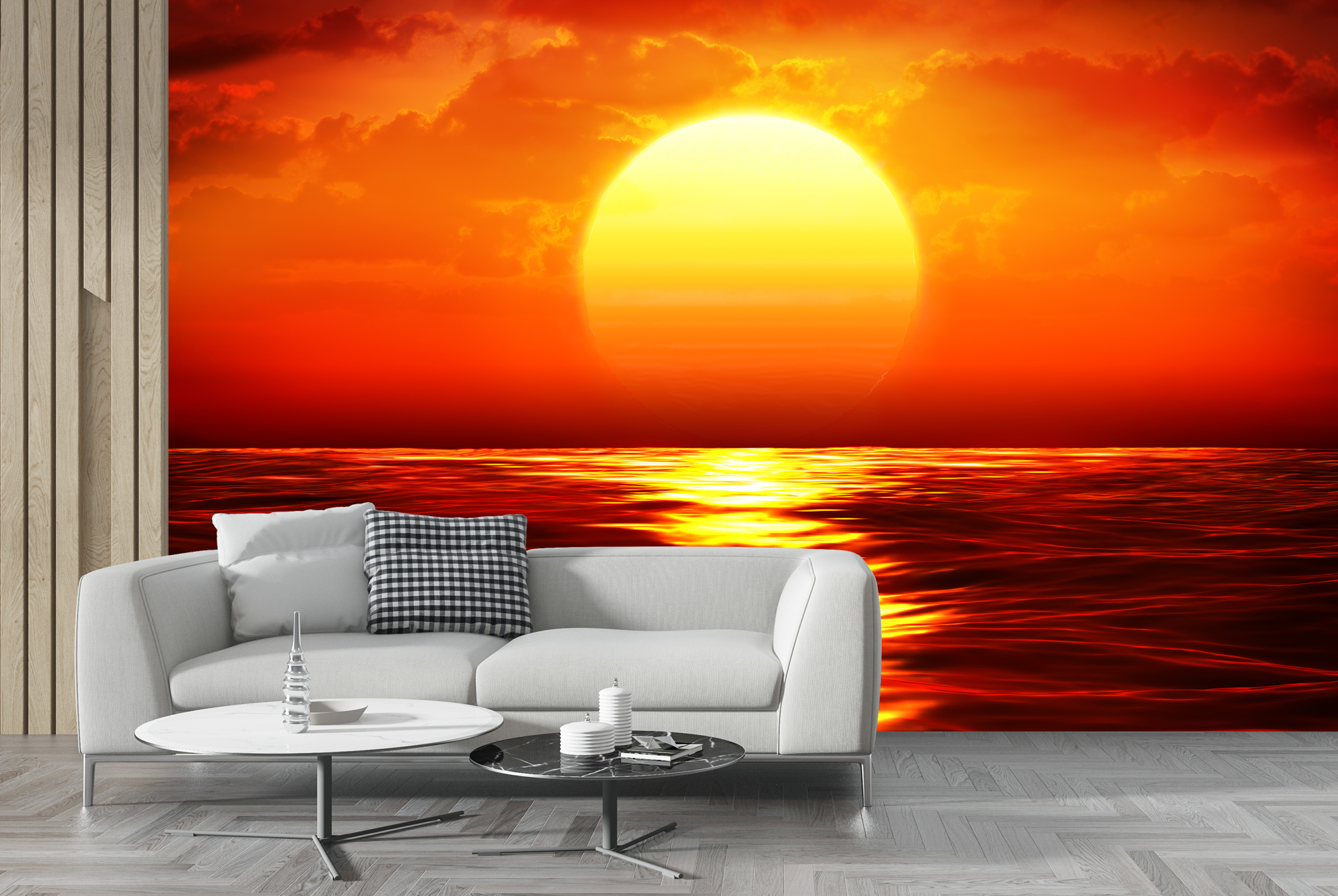 Red Sunset Wall Mural Ocean Seascape Photo Wallpaper ...