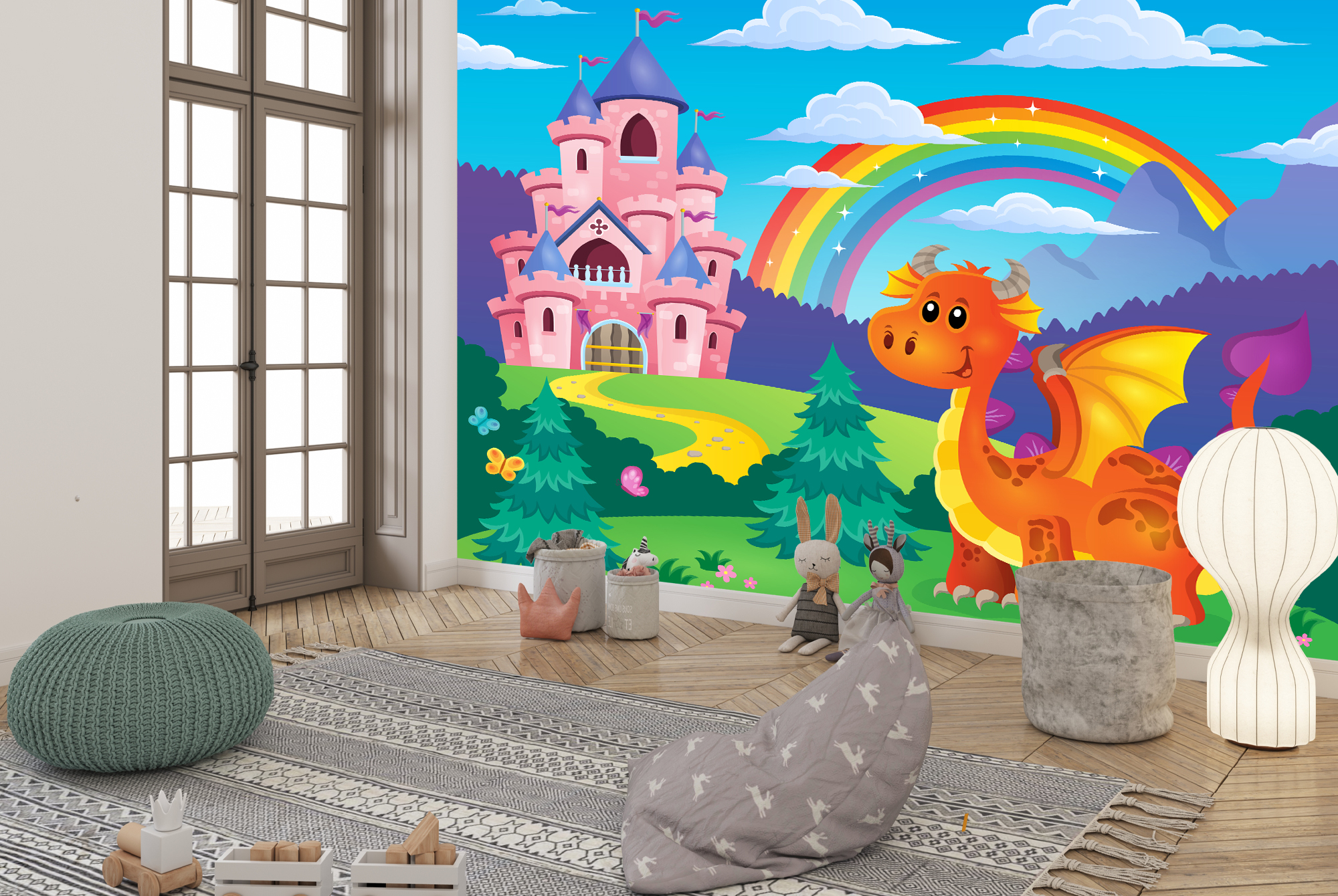 Princess Castle Wall Mural Fairytale Dragon Photo Wallpaper Girls Nursery Decor