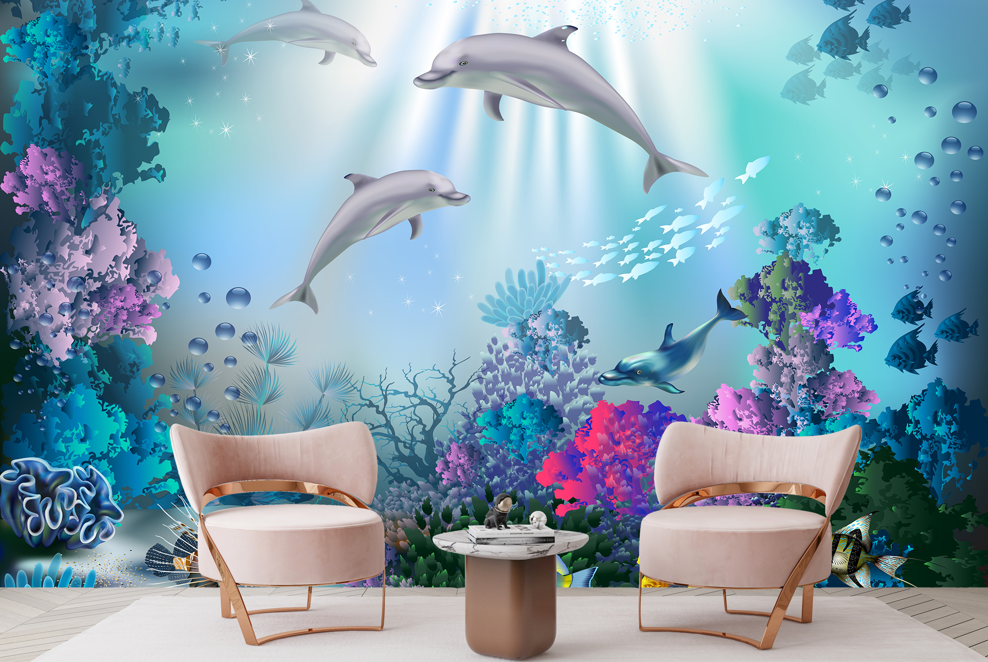 Stunning underwater coral reef fish turtle wall sticker wall mural 44151192 