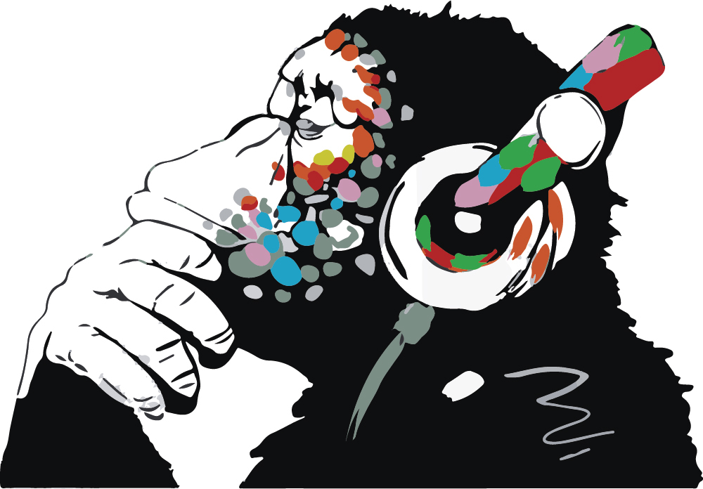 Thinking Monkey Headphones Banksy Wall Sticker WS-51325