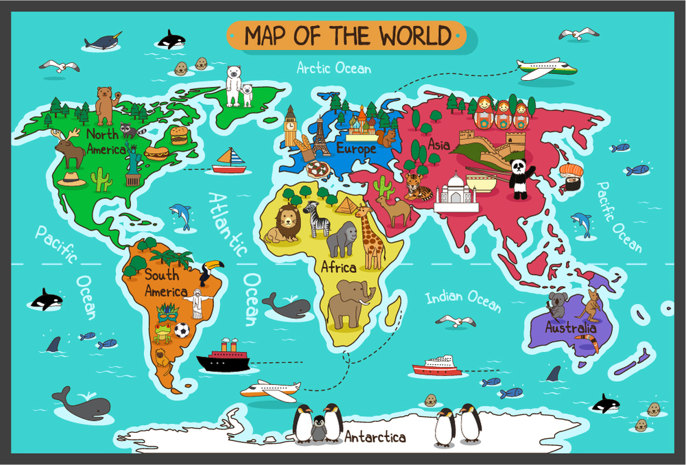 Kids Animals World Map Wall Sticker WS-51387